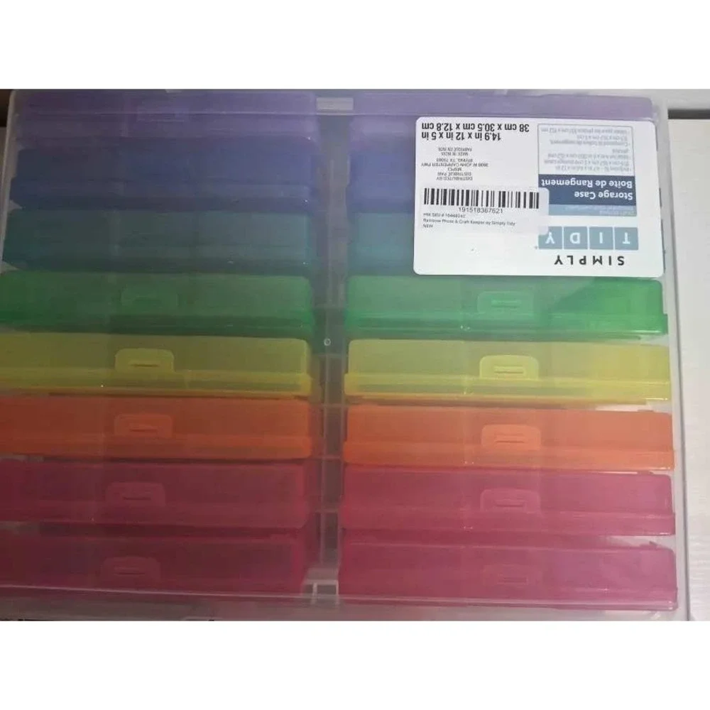 Simply Tidy Rainbow Photo and Craft Keeper 16 Case Storage Box Clear Multi Color